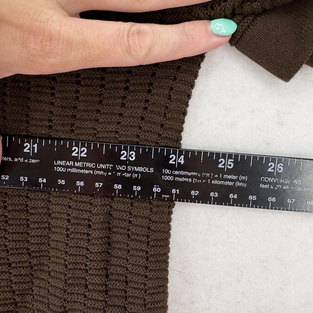 DKNY Crochet Cotton Knit Polo Sweater Mens L Brown Button Front Short Sleeve NWT - Picture 9 of 13